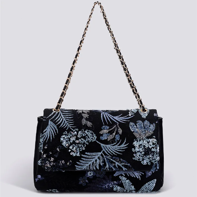 Women Straw Sequin Underarm Flower Pattern Bag Large Capacity New Style Braided Chain Crossbody Border Shoulder Bag