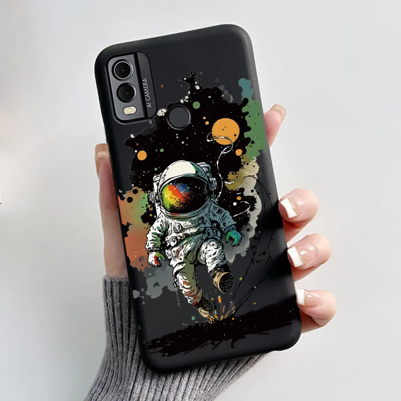 Aesthetic Cute Cat Astronaut Black Silicone Phone Case Shell