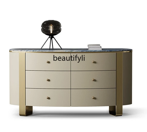 

Natural Marble Sideboard Cabinet High-End Entry Lux Chest of Drawers Integrated New Italian Stainless Steel Locker