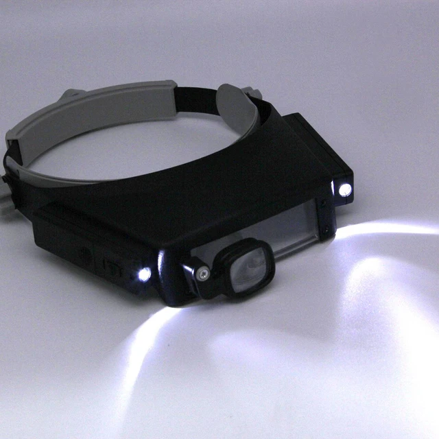 Headband Magnifier with 2 LED Light Wearable Magnifier Adjustable