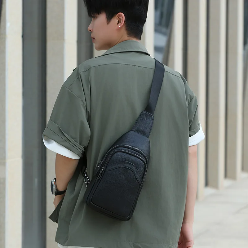 Luxury Designer Mens Genuine Top Grain Leather Chest Bag image 4