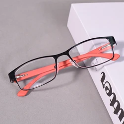 Blue Light Blocking Metal Frame Square Reading Glasses with Spring Hinge - +225 (Red)