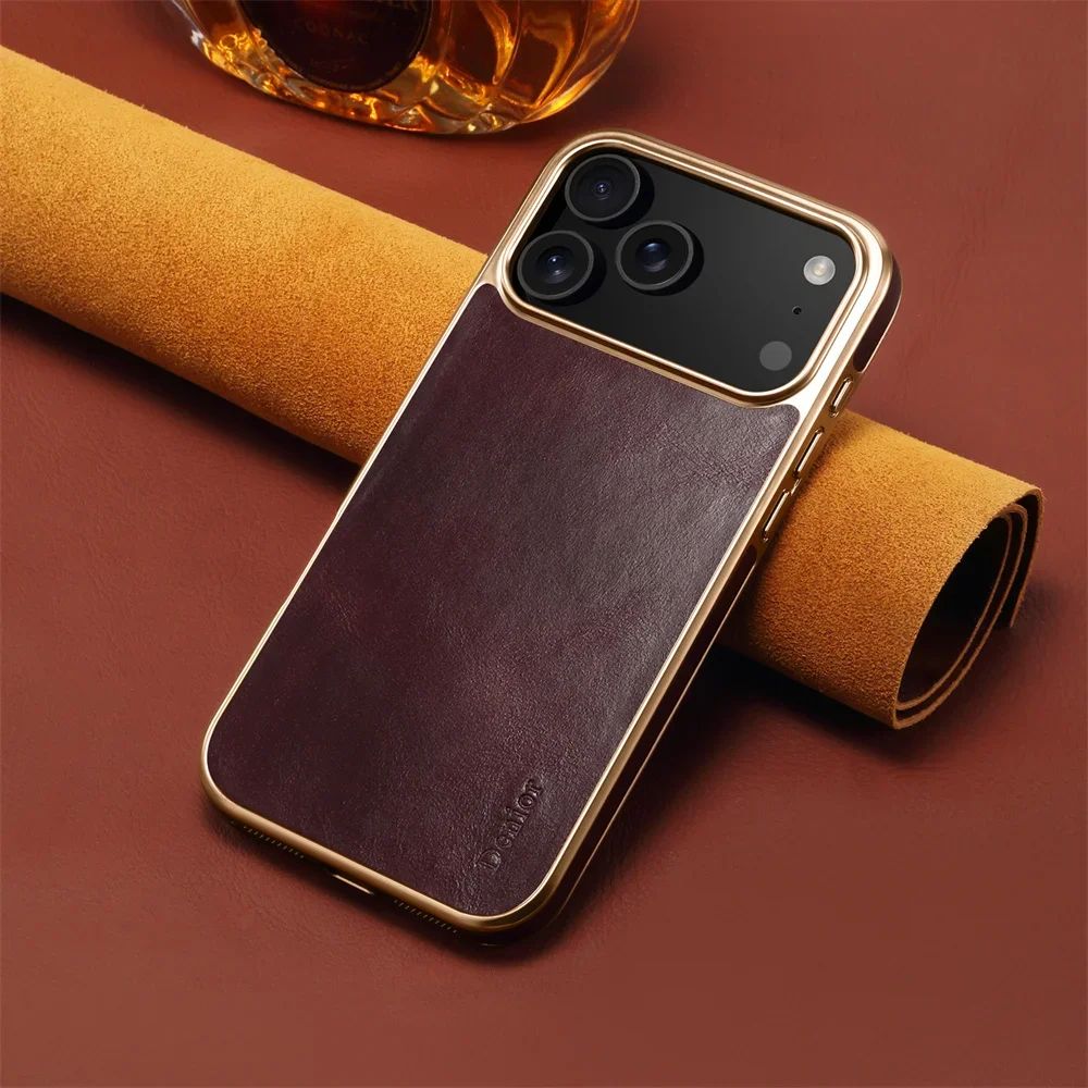Exquisite Oil Wax Leather Phone Case with Plating and Shockproof Protection