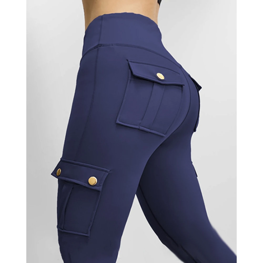 Women New Fashion Multi-pockets Design Butt Lifting Slim Fit Sports Pants Femme Casual Skinny Long Trouses Leggins Sportswear