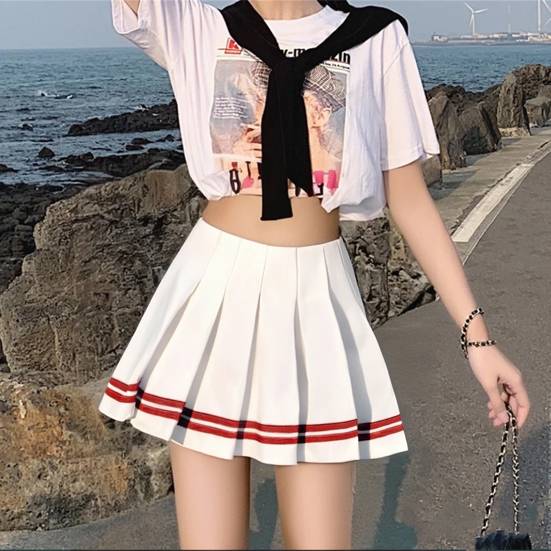 Fashion Preppy Style Pleated Skirts Women Spring Summer