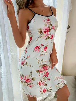 Single-Piece Women's Four-Season Summer Style Casual Romantic Floral Print Cute Halter Dress 1