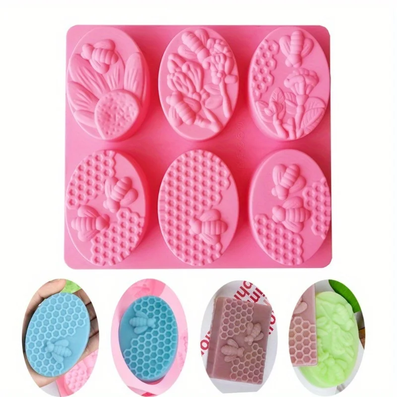 1pc Silicone 6 Elliptical Bee Soap Molds, DIY Aromatherapy Handicraft Making Soap Mold Candle Mold