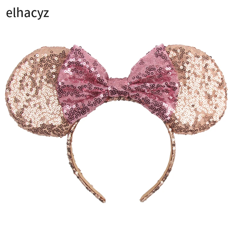 4'' Large Thick Champagne Sequin Mouse Ears Bow Hairband Kids Headband Gift Women Party Headwear Girls Hair Accessories Mujer