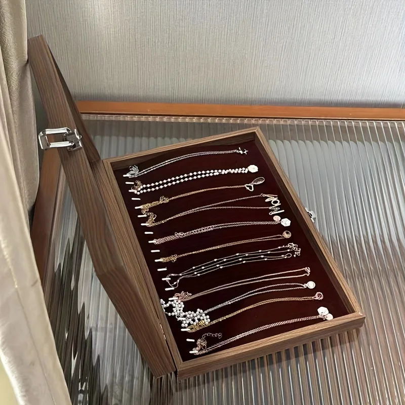 1PC Glass Lid Jewelry Box With 20 Hooks, Stackable Necklace Storage Case, Bracelet And Choker Chain Display Organizer 6