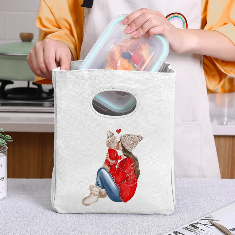 

Сумка для ланча для мамы и ребенка, холщовая Изолированная нейтральная плотная сумка для ланча, сумка для хранения еды, портативная вместительная портативная Детская сумка