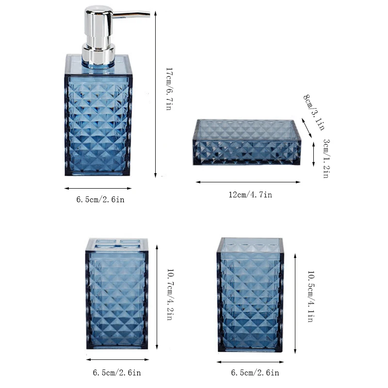 Diamond Bathroom 4 Piece Set Toothbrush Cup Press Dispenser Bottle Categorized Storage Boutique Design