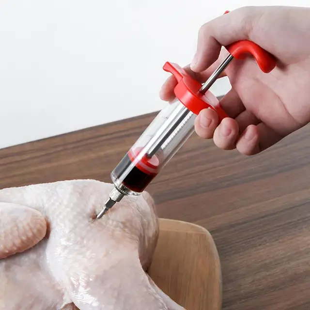 Bbq Húsfecskendező Pulyka Basszus Fecskendő Rozsdamentes Acél Tű Pác Injektor Csirke Mártás Injekciós Szerszám - Image 3