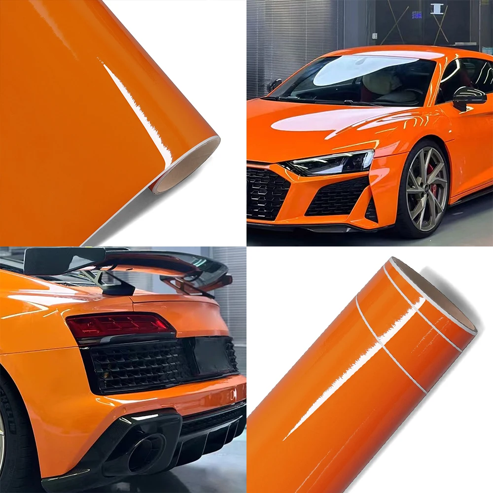 Bright Orange Glossy Car Film Covering Vinyl Wrap Stickers Bubble Free ...