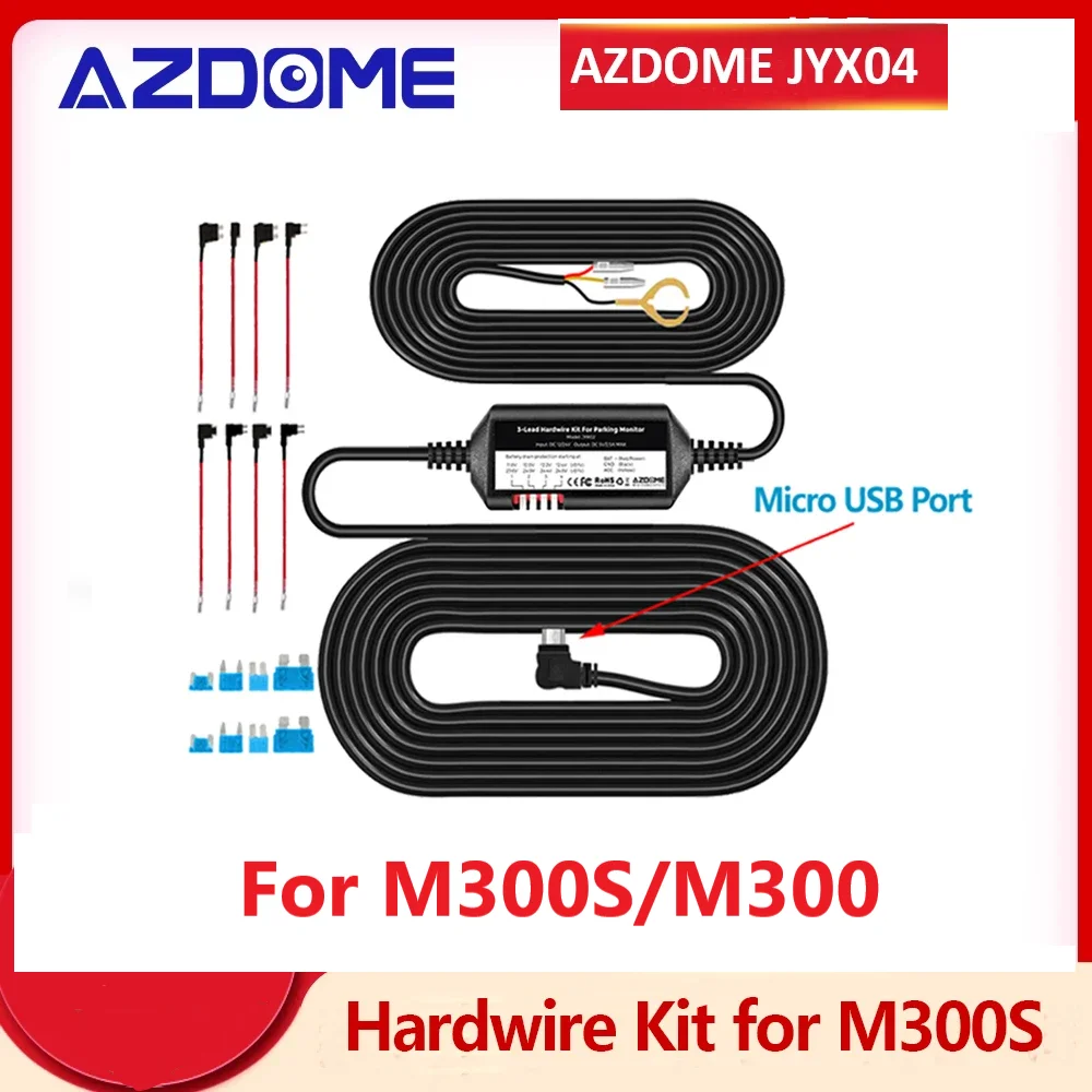 

AZDOME JYX04 Car DVR HardWire Kit For M300S M300 Low Vol Protection Micro USB Port ACC Power Cable 12V-24V in 5V3A Out