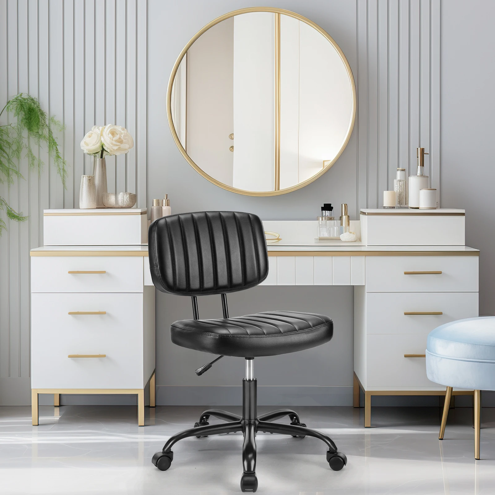 JHK Armless Office Desk Chair Back Lumbar Support Height Adjustable PU Leather Computer Chair with 360° Swivel Rolling Wheels 5