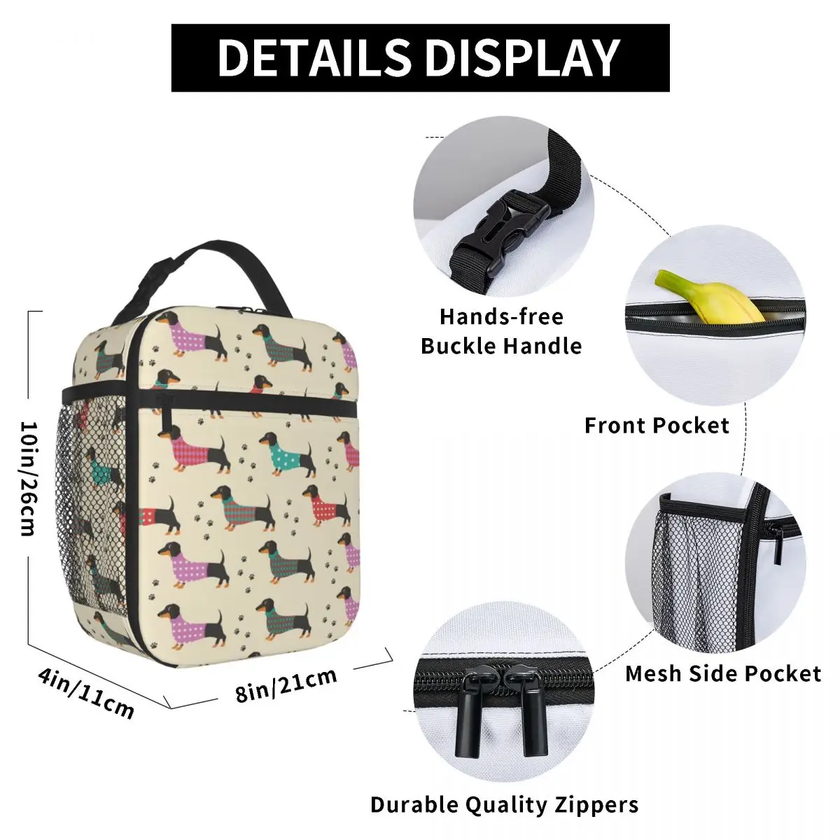 Custom Dachshund Dackel Seamless Pattern Lunch Bag Men Women Cooler Warm Insulated Lunch Box for Student School