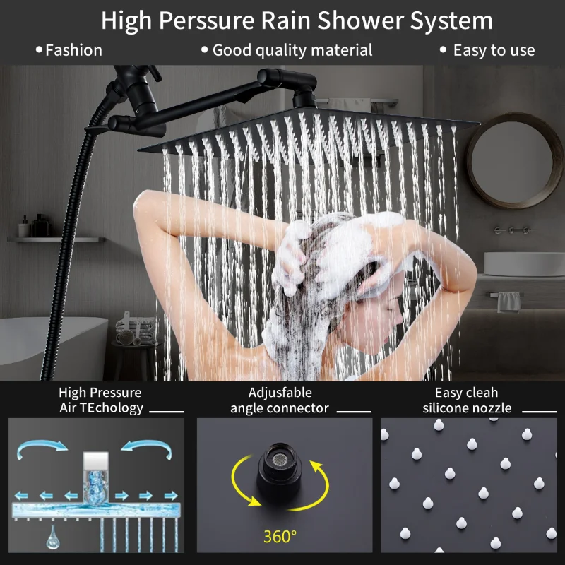 8/10 Inch Bathroom Shower Set Luxury High Pressure Rain Shower System Faucet with 6-Mode Hand Showerhead Adjustable