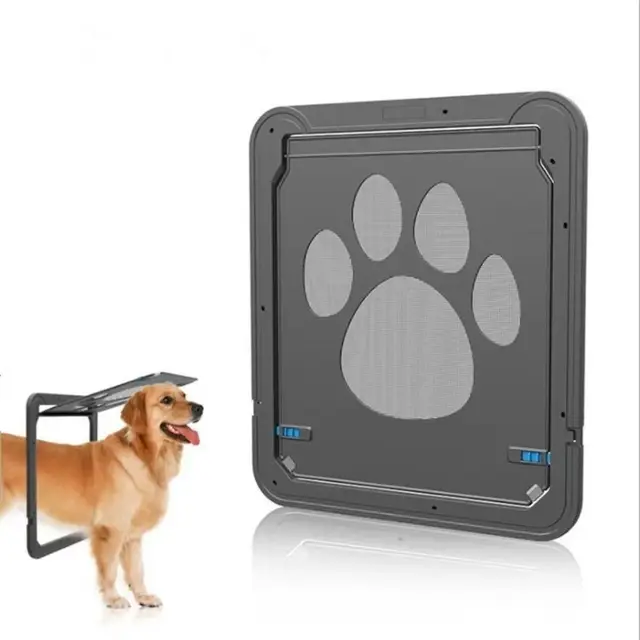 Plastic Pet Lockable Screen Door Automatic Lock Weatherproof Dog Flap Door Ventilation Magnetic Flap Self-Closing Pet Door 4