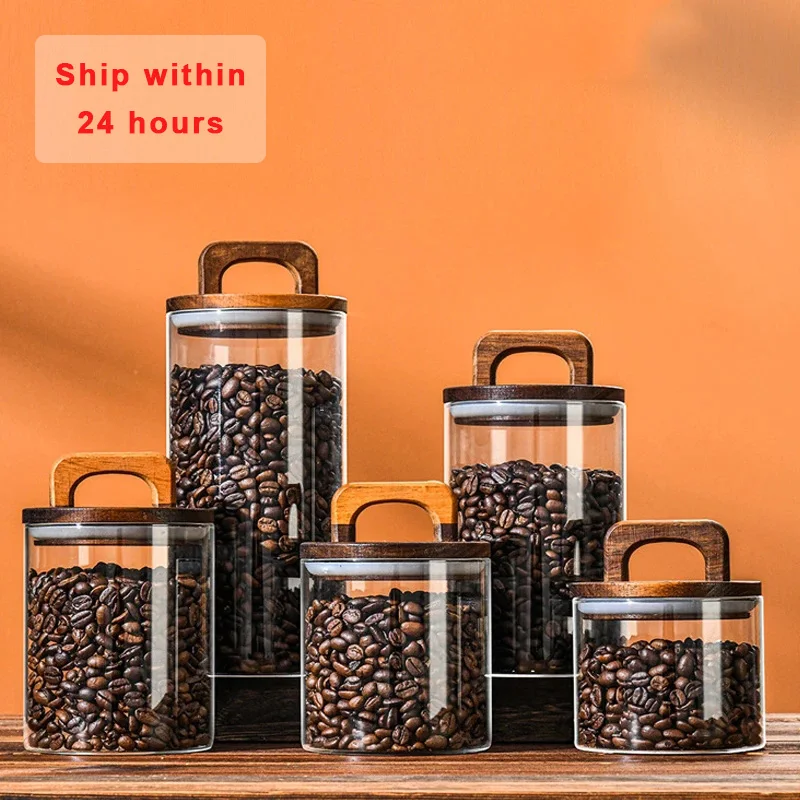 

Grounds Jar Bottles Canister Jar Jar Candy Food Storage Wood Kitchen Tea Container Coffee Beans Airtight Glass Lid Sealed