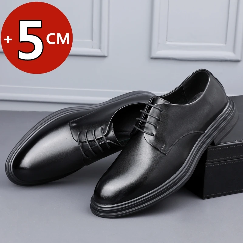 

New Men's Flat/5CM Heightening Elevator Shoes Business Formal Leather Shoes Man British Casual Wedding Suit Oxford Shoes