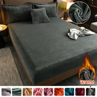Velvet Mattress Cover Bed Sheet Pad Protector Winter Warm Soft King Queen Quilted Bed Fitted Sheet 140/150/160/180x200cm Decor 1