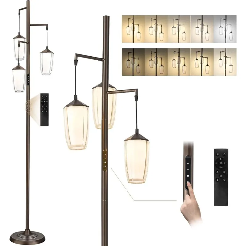 Rustic Dimmable Floor Lamp for Bedroom, 24W LED Reading Light Remote & Touch Control, Stepless Adjustable 2200K-6500K Colors
