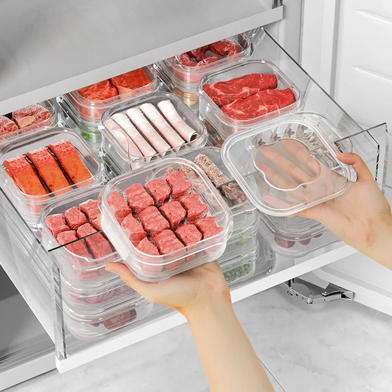 3/5/10 قطعة صندوق حفظ اللحوم المجمدة الثلاجة الغذاء الاحتفاظ نضارة شفافة تخزين الخضار حاوية تخزين مع غطاء