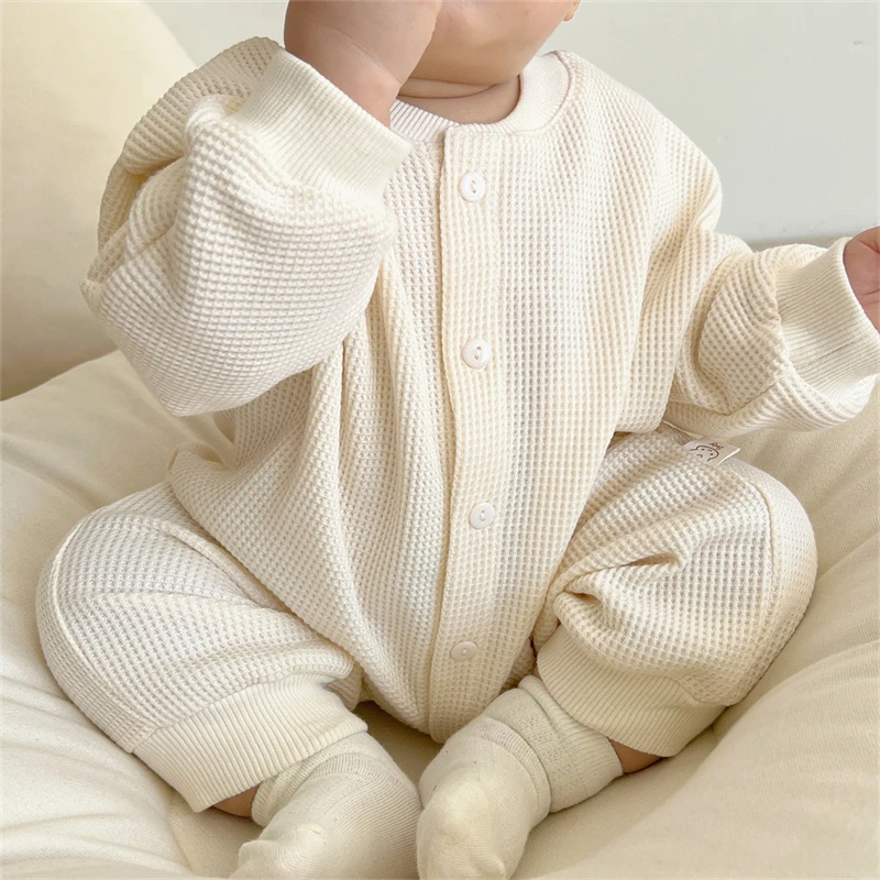 

Newborn Baby Boy Waffle Jumpsuit Spring Autumn Girl Solid Bodysuits for Infants Cotton Casual Kids Clothes Boys Costumes