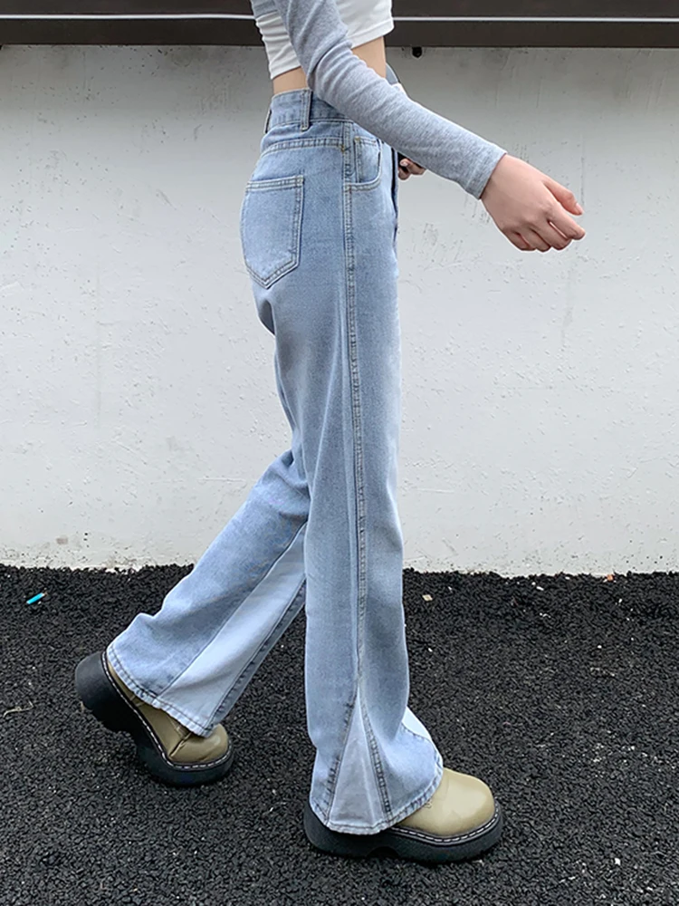 American Vintage Wide Leg Jeans Pocket Stitching Straight Denim Pants Women y2k Streetwear Casual Trousers Harajuku Mom Jeans