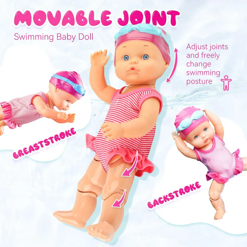 Electric Baby Swimming Doll Waterproof Detachable Joint Doll Battery Powered Cute Movable Toy Realistic Pool Dolls for Kids Gfit