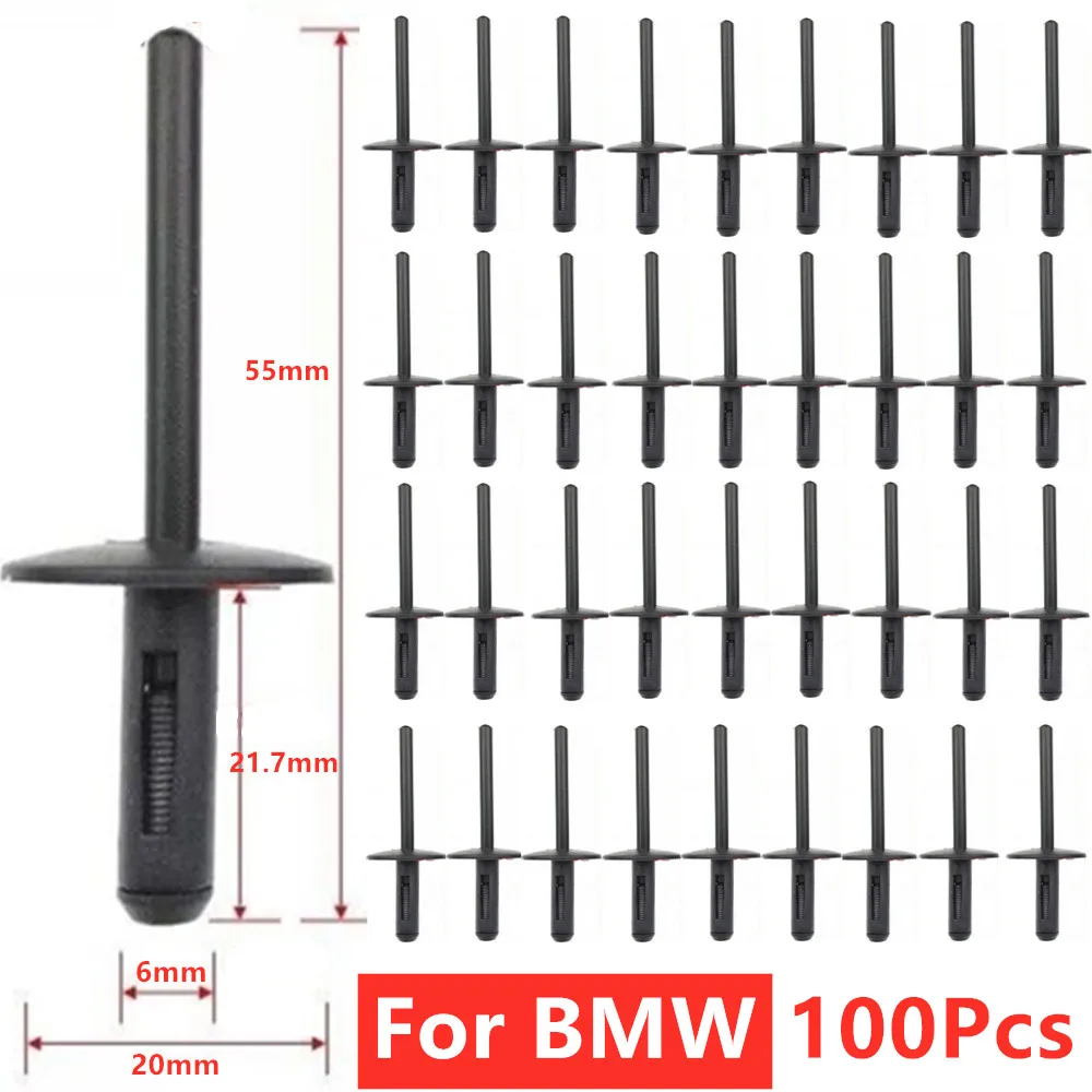 

100pcs Car Bumper Clip Plastic Fastener Clips Kit Expansion Blind Rivets 6mm For BMW X1 E84 X3 E83 F25 X5 E53 E70 X6 E71 E72 7