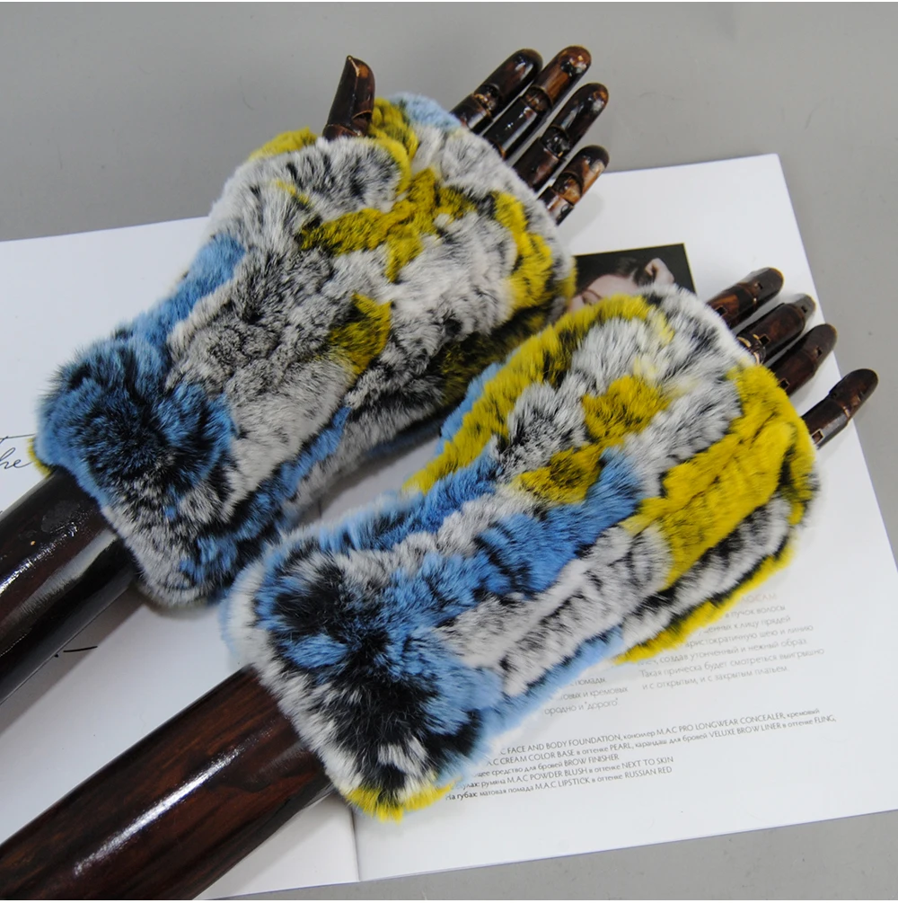 Hot Sale Winter Women Natural Real Rex Rabbit Fur Gloves Good Elastic Knitted Rabbit Fur Mittens Lady Real Rex Rabbit Fur Gloves