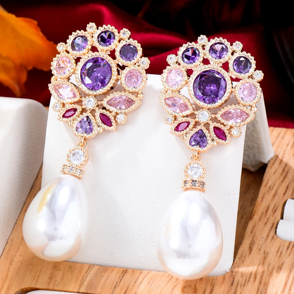 

Siscathy Indian Luxury Cubic Zircon Pearl Hanging Earrings For Women Wedding Party Anniversary Jewelry Valentine's Day Gifts