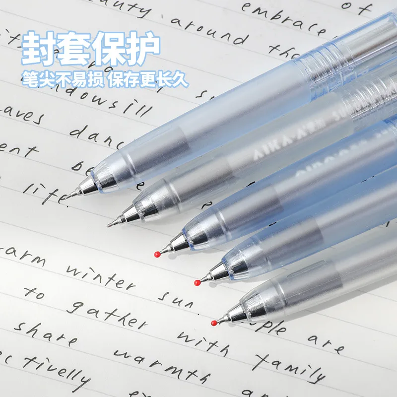 Planwith 2PC/Set Gel Pen Low Center of Gravity Press 0.5mm Black Neutral Pens Comfortable Grip of Silicone Pen Transparent Shell 5