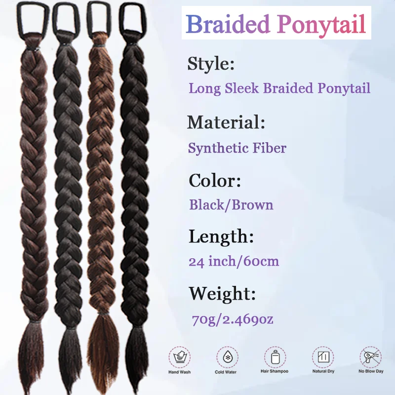 Clip In Ponytail Extensions LUPU 1Piece Synthetic Braided Ponytail Extension Women 24 Inch Braided Ponytail Extensions Elastic Band Daily Party