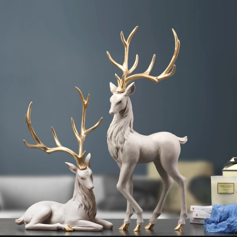 

Nordic Creative Deer Ornament Porch Wedding Gift for Couple Decorations Home Living Room TV Cabinet Light Luxury Wine Cabinet