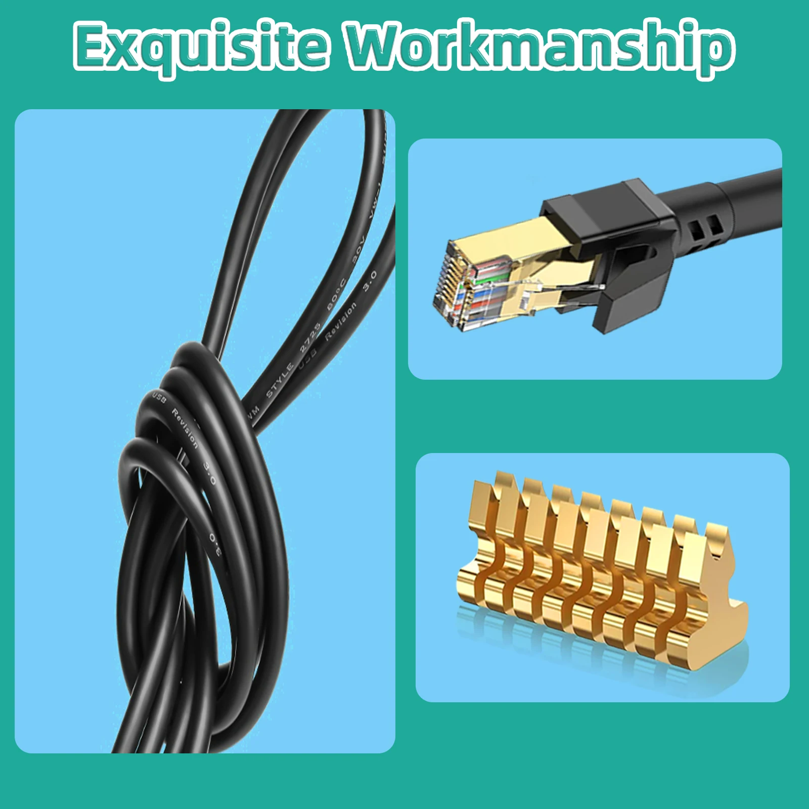 Heavy Duty High-Speed Cat8 Ethernet Cable with Gold Plated Connectors - Weatherproof & UV Resistant