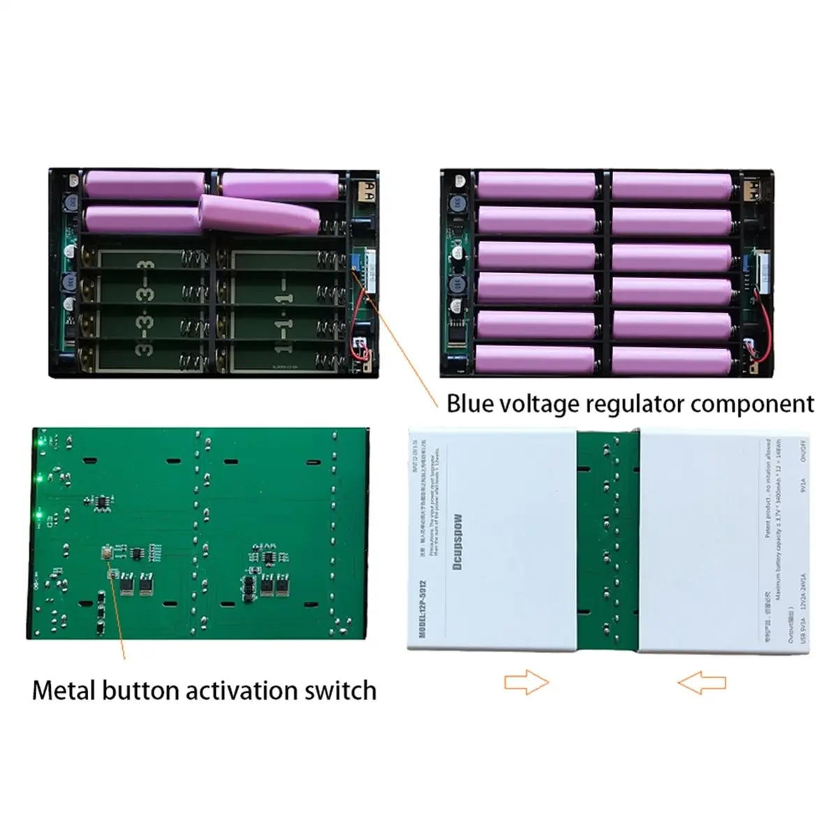 A14M DC UPS 12x18650 배터리 전원 공급 장치 DIY 보조 배터리 키트 5V 9V 12V 출력 광 모뎀 라우터 무정전 전원 공급 장치