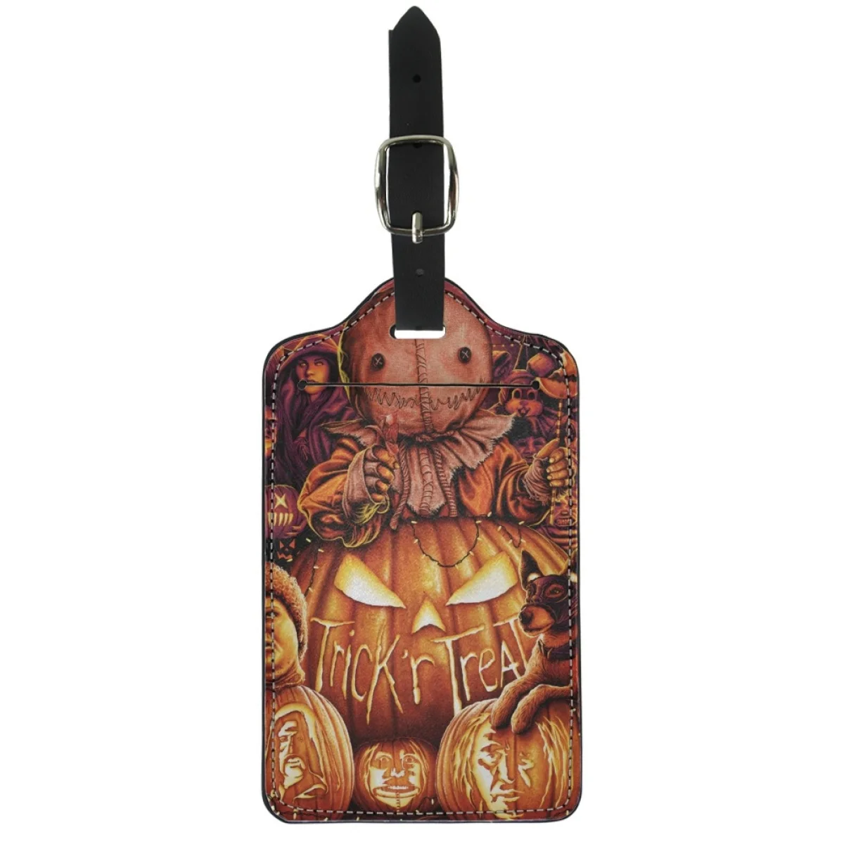 

Twoheartsgirl Trick R Treat Sam Suitcase Tag Horror Halloween Airplane Travel Accessory PU Leather Label Baggage Address Holder