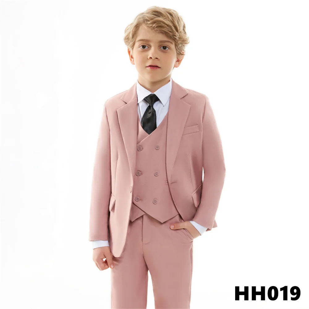 Classic Formal Tuxedo Solid Boy's Suit Set 4 Pieces Blazer Vest Pants Including Tie  For Kids Toddler Pant suit Birthday Wedding