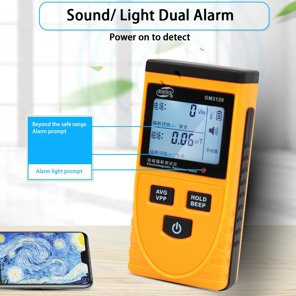 GM3120 Electromagnetic Radiation Tester, Home Appliances Office Devices Radiation Protection for Phones Computers