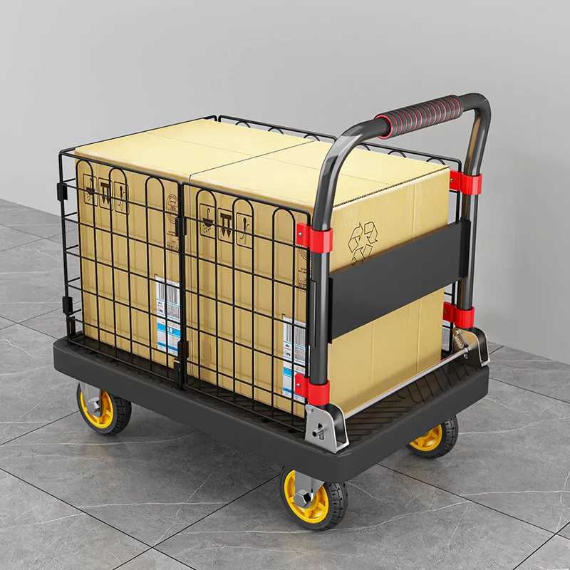 Fence flatbed cart folding silent trolley household pull trolley handling four-wheeled small trailer small pull truck folding shopping cart