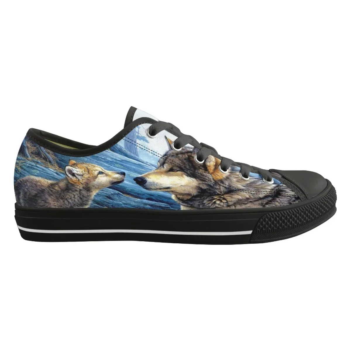 Fashion Art 3D Wolf Pattern Printing Casual Flat Shoes For School Girls Classic Lace Up Low Top Canvas Shoes Outdoor Sports Shoe