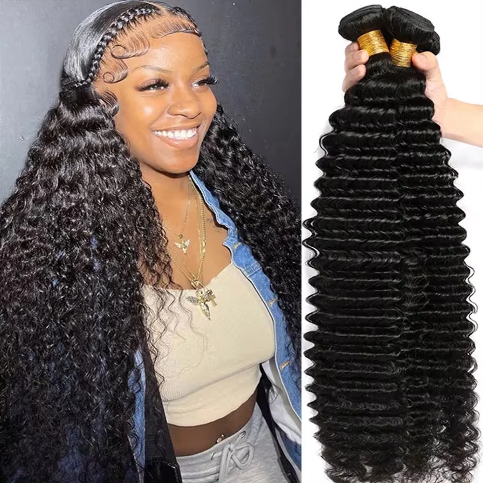 30Inch Deep Wave 1 3 4 Bundles Deal Malaysian Hair Weave Bundles 100% Virgin Human Depp Water Curly Extensions Tissage