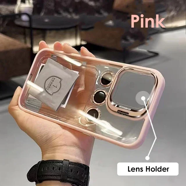 thumbnail image 1 of Funda de teléfono con soporte Protector de anillo de Metal para lente de cámara, cubierta transparente para IPhone 13, 11, 12, 14, 15 Pro Max Plus, 1 of 5