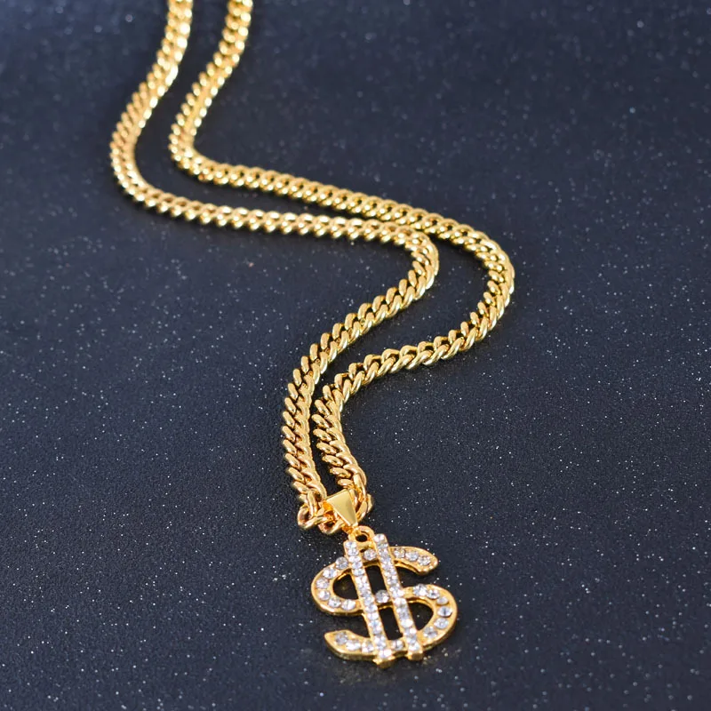 Crystal Us Dollar Pendant Necklace Men Hip Hop Gold Color Jewelry Classic  Cuban Chain $ Money Sign Necklace Women Rock Jewelry - Necklace - AliExpress