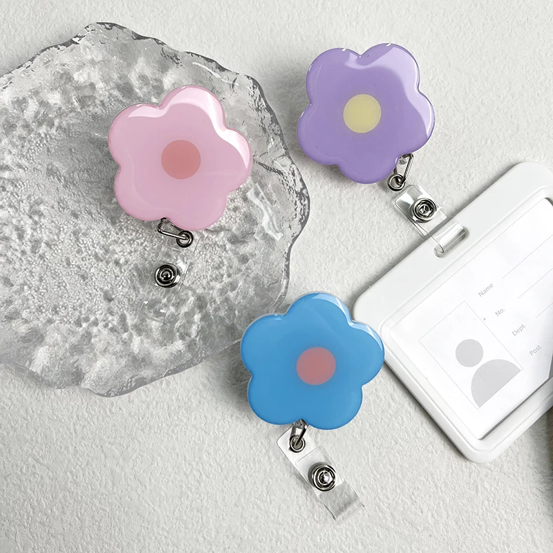 Macaron Flower Retractable ID Badge Holder with Clip