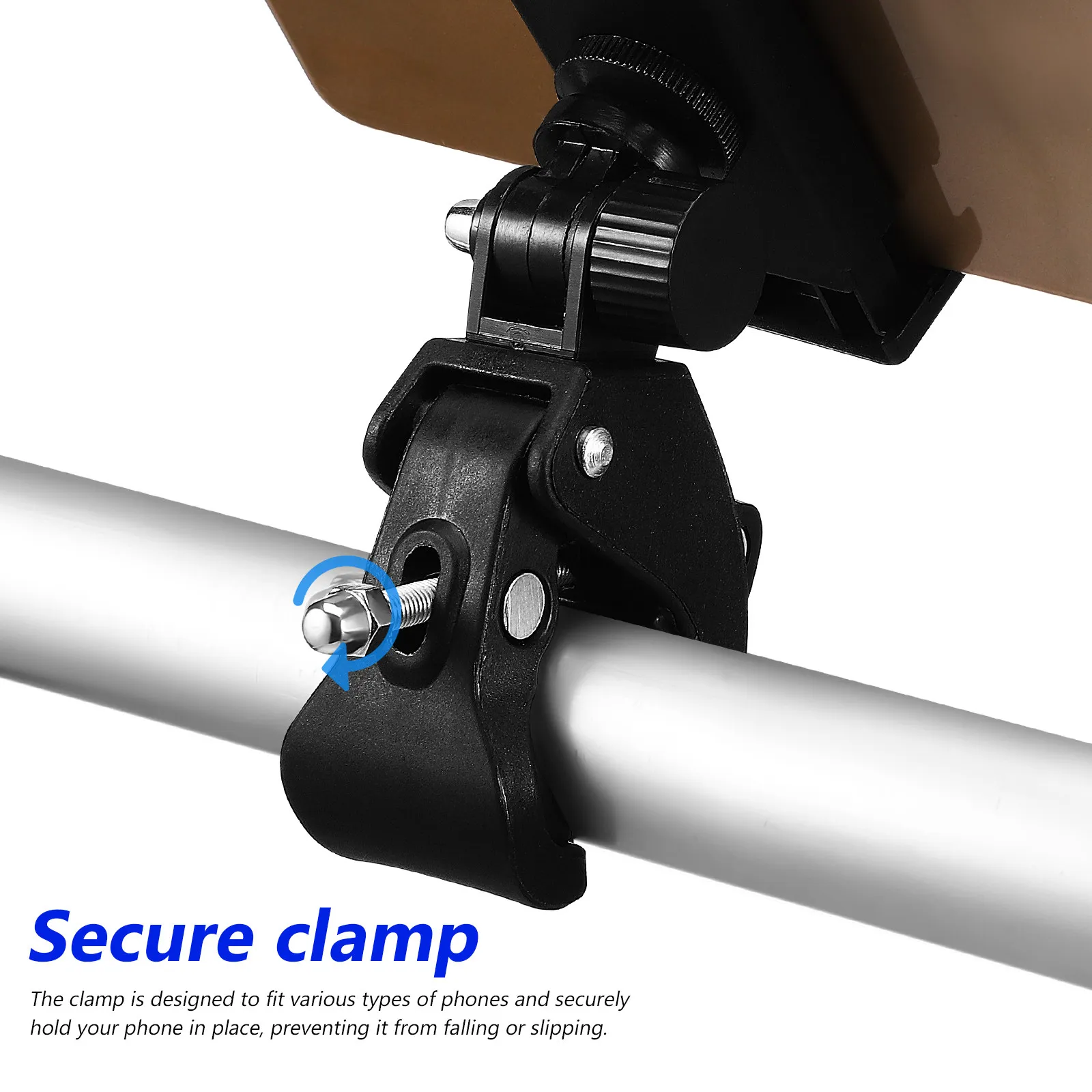 회전식 마이크 스탠드 폰 홀더 클램프 (50-100mm 기기용) 태블릿 홀더 스탠드 라이브 방송 기타 헤드 클립