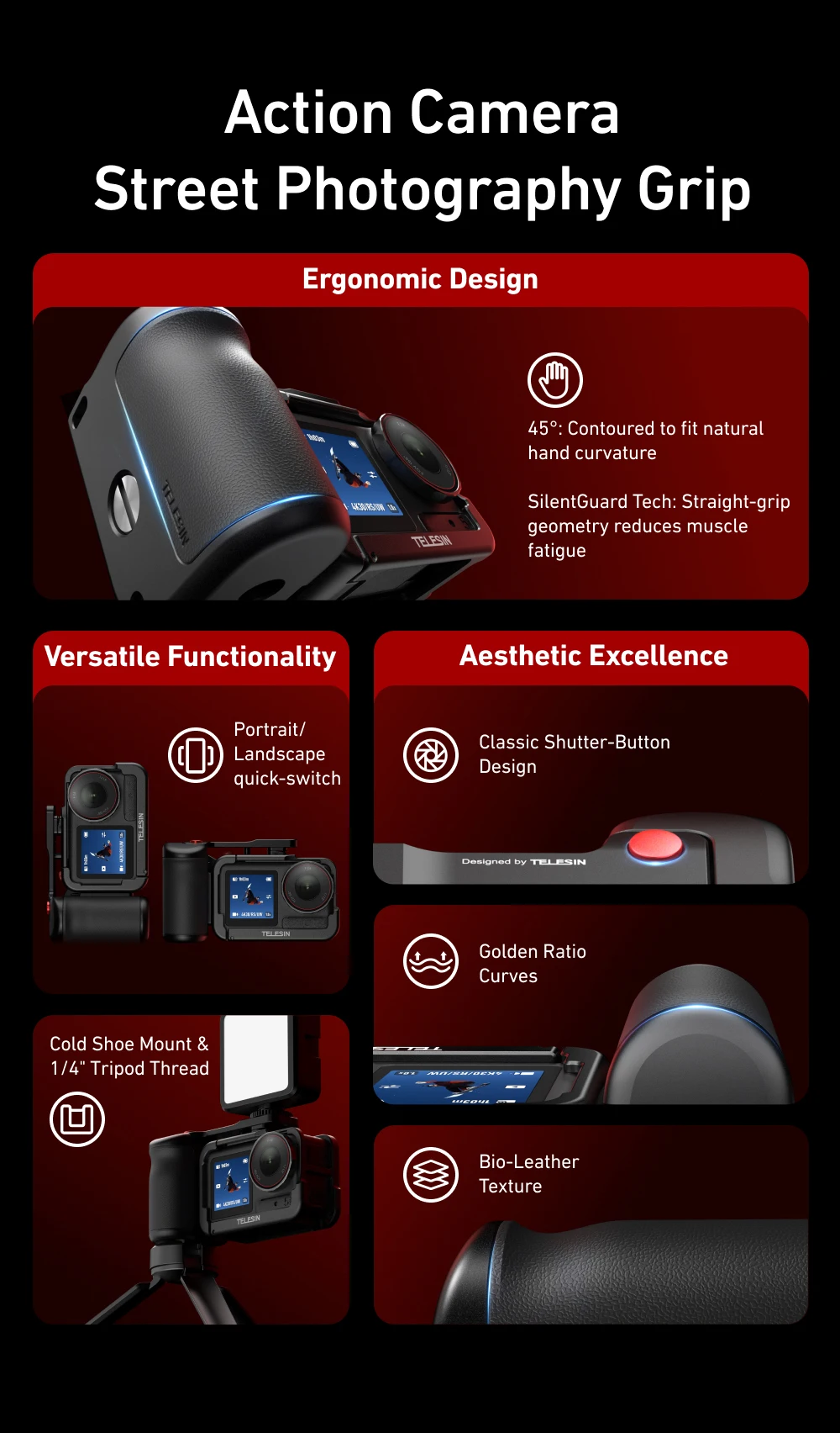 StreetGrip Kit For Action 5pro 4 3 Hand Grip Aid Remote Control Aluminum alloy