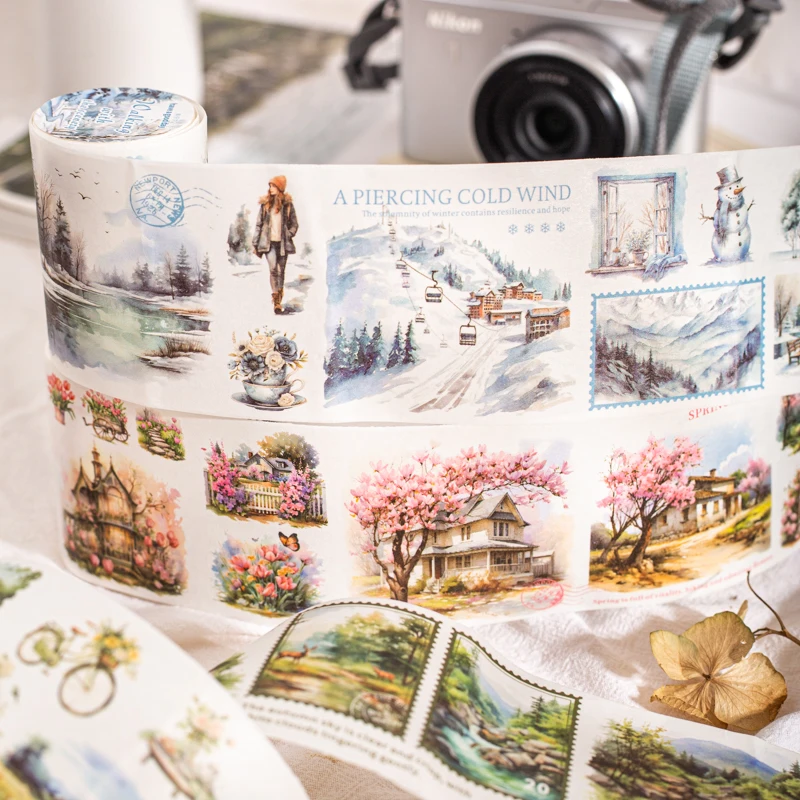 JIANQI 60mm*2m Vintage Washi Tapes 38cm Cycle DIY Scrapbooking Decor Junk Journal Collage Stationery Craft Tapes stationery tapes diy scrapbooking accessories